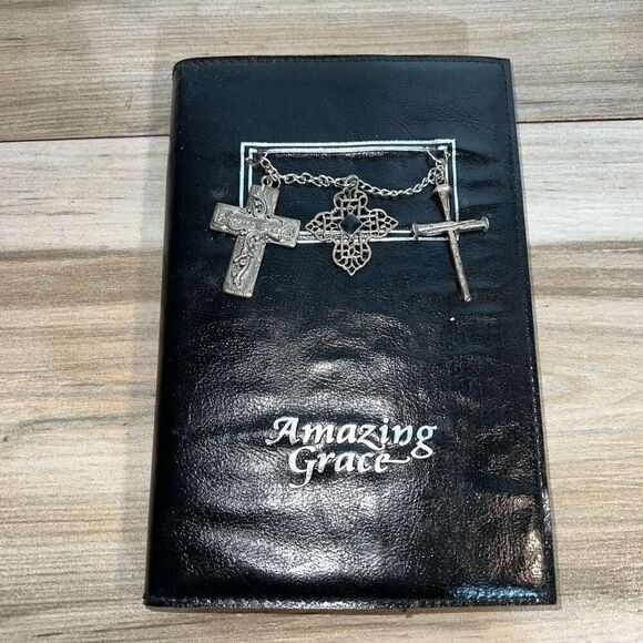 Amazing Grace Rustic Journal Silver DanglingCrosses Black Leather Cover 2005 - Picture 1 of 7